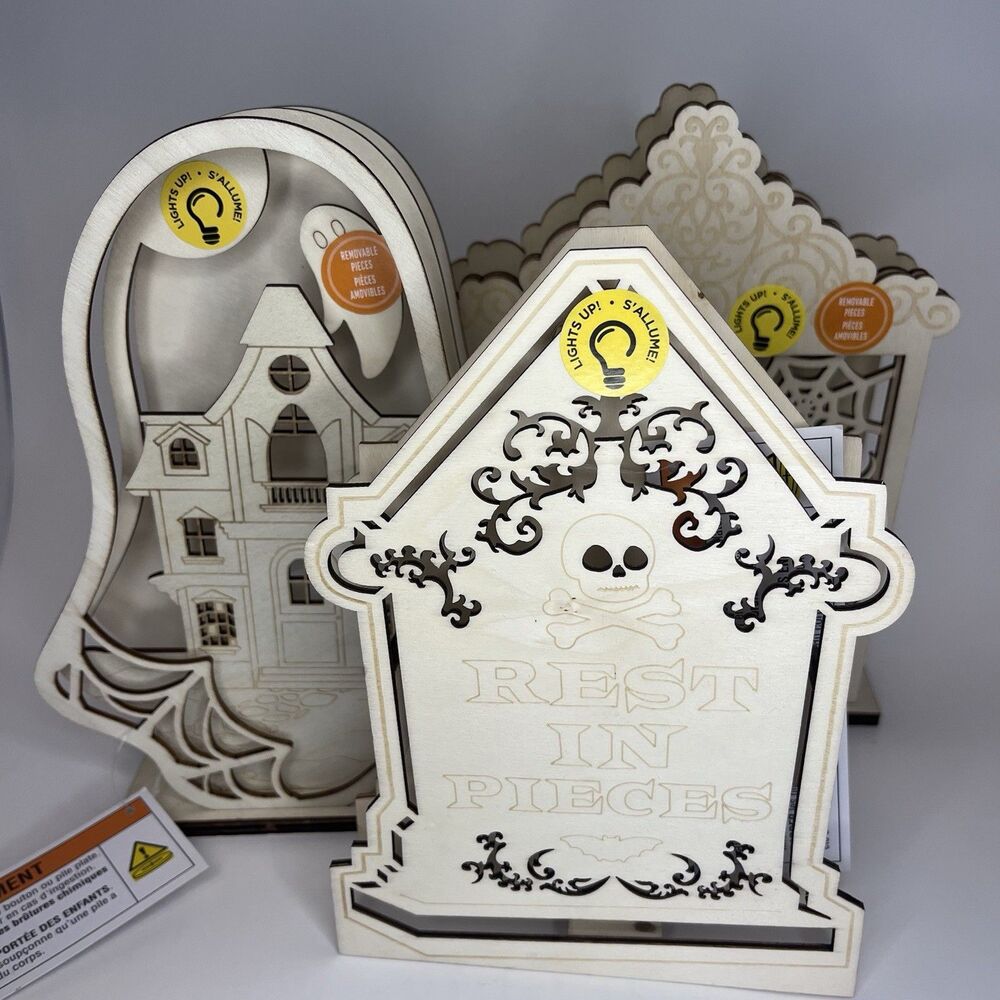 Lot Of 3 Halloween Diy light up wood decorations ~ New ~ Offers welcome!